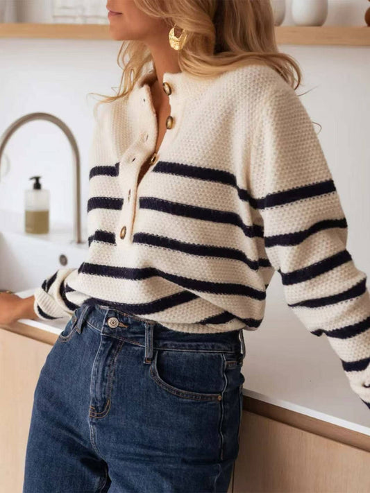Striped Pullover Henley Sweater