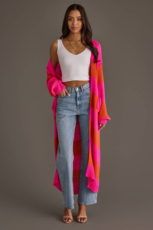 Pink & Orange Striped Duster Cardigan
