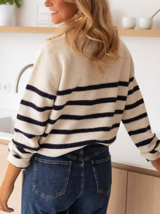 Striped Pullover Henley Sweater