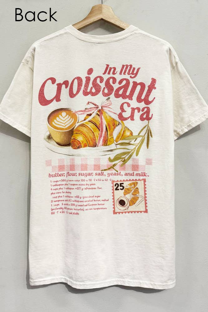 Croissant Cafe Front and Back Print Cream T-Shirt - Jade Creek Boutique