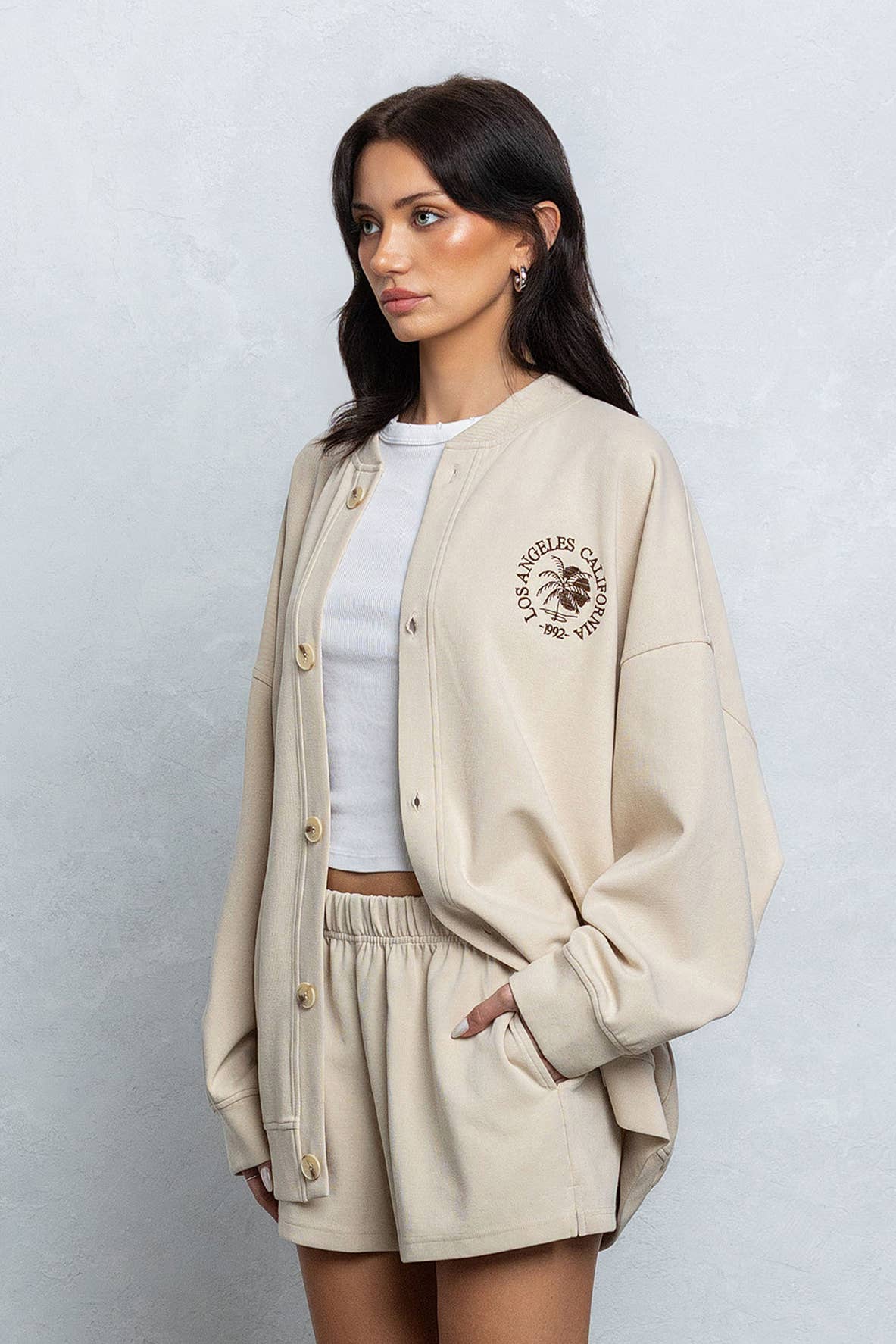 Embroidered Varsity Cardigan Lounge SET - Jade Creek Boutique
