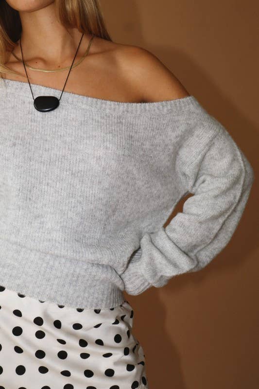 Off Shoulder Ribbed Knit Sweater