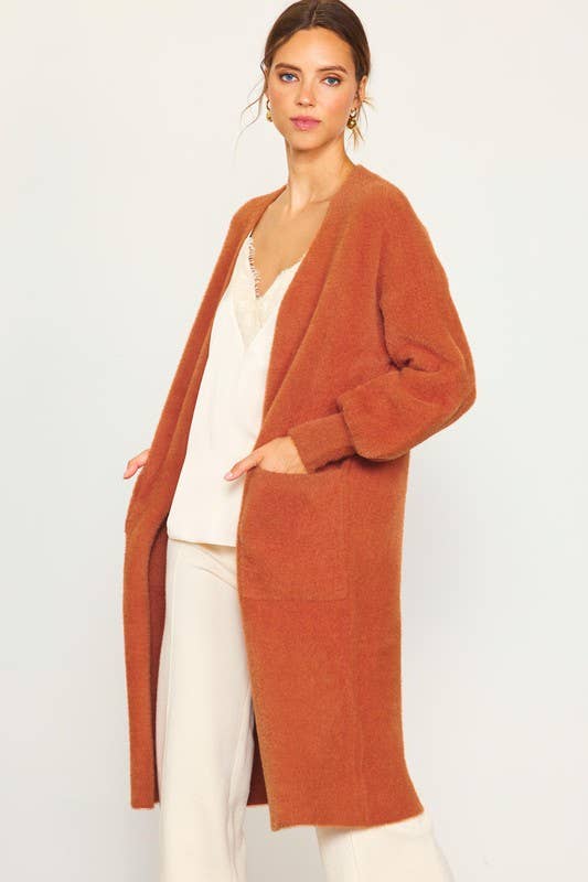 Burnt Orange Fuzzy Cardigan