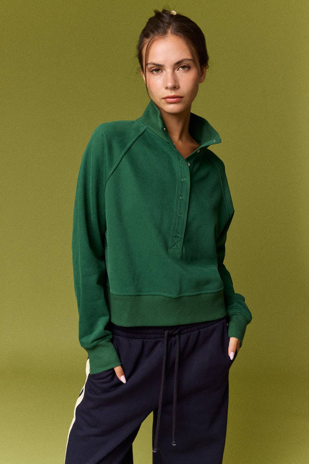 Hunter Green Snap Mock Neck Pullover