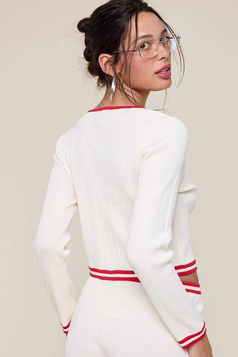 Crimson Cream Trim Cardi