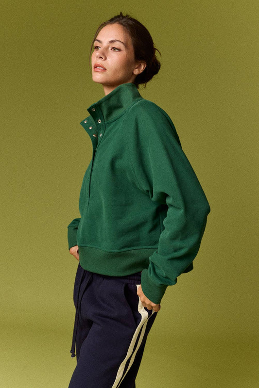 Hunter Green Snap Mock Neck Pullover