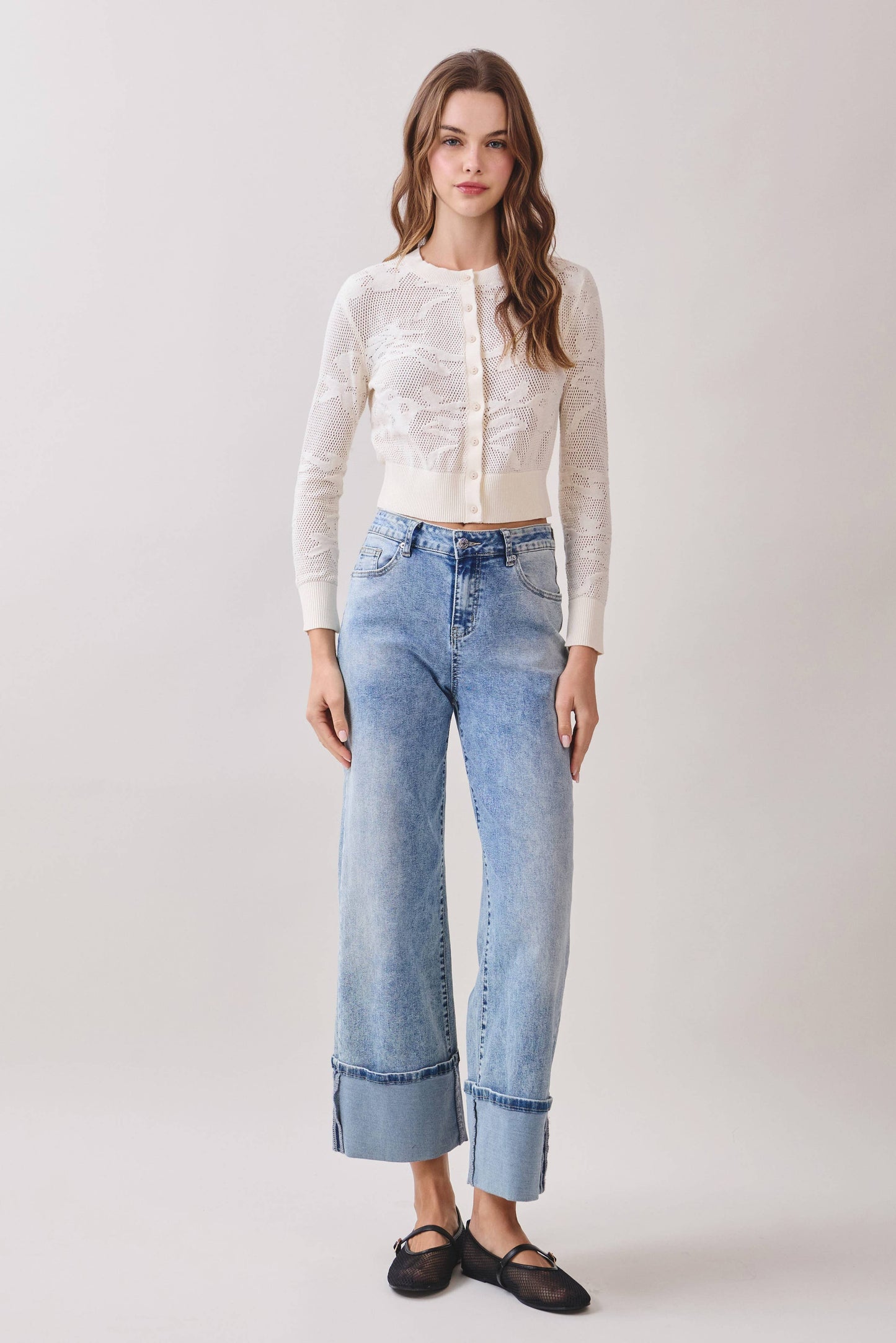 Openwork Knit Button Down Cardigan