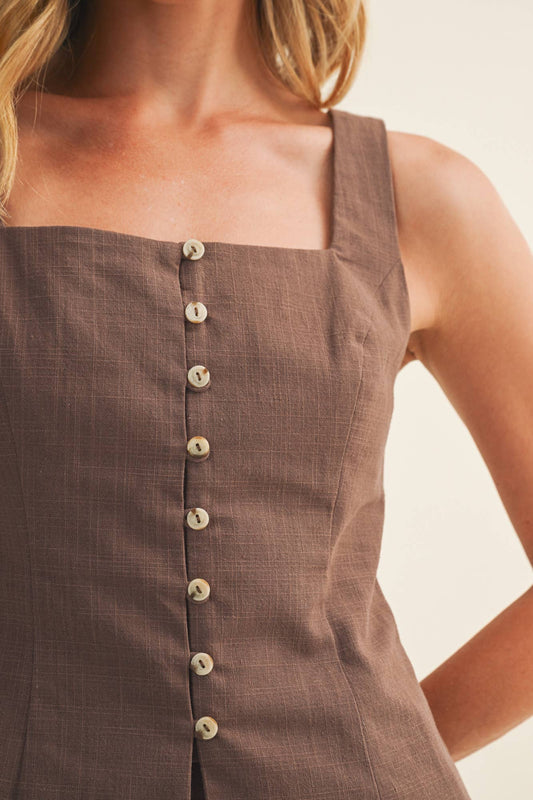 TAILORED SQUARE NECK BUTTON THROUGH TOP - Jade Creek Boutique