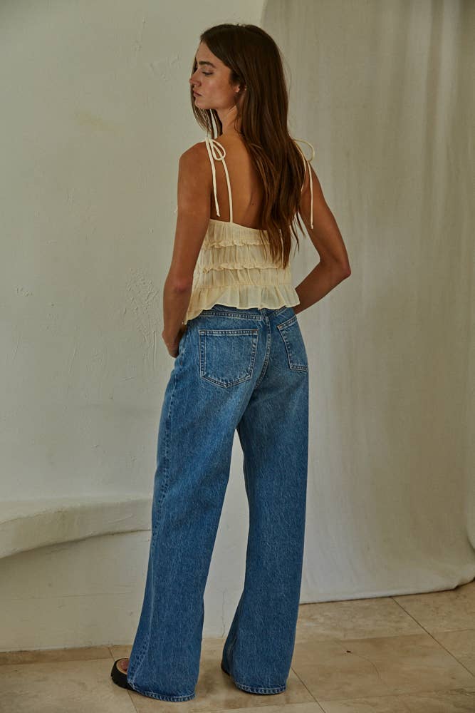 Woven Sweetheart Neckline Ruffle Top