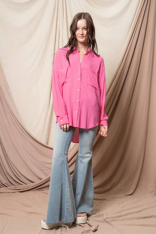 Hot Pink Jacquard Shirt Top - Jade Creek Boutique