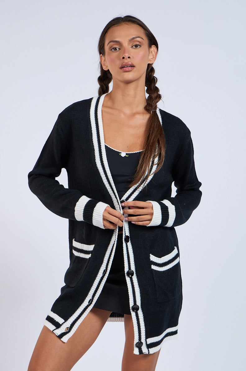 Collegiate Black White Cardigan