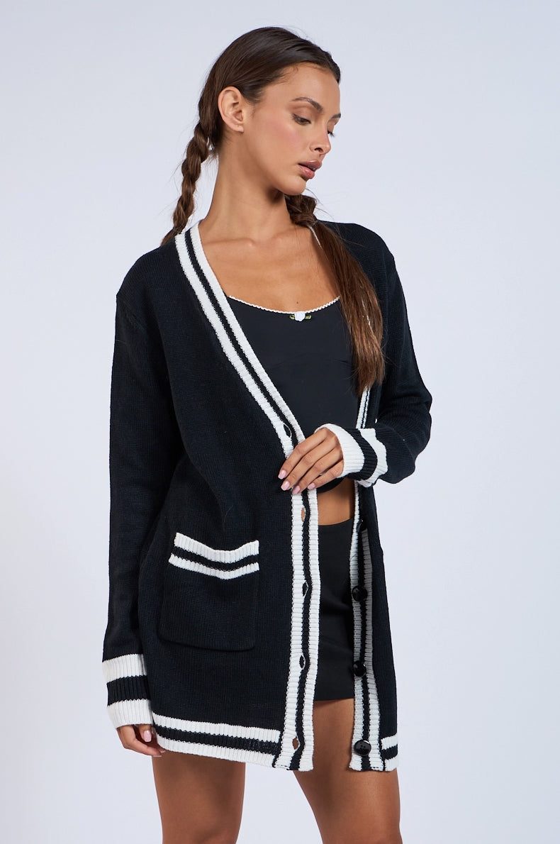 Collegiate Black White Cardigan