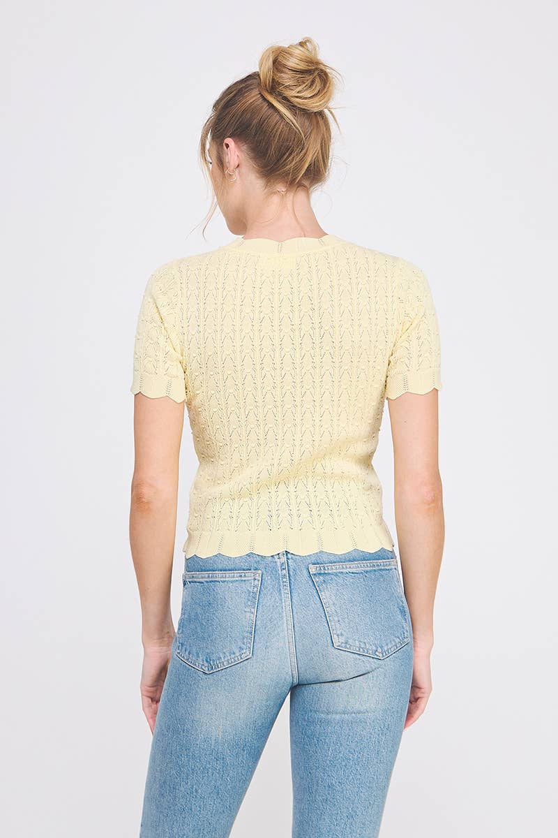 Pastel Yellow Pointelle Knit Top