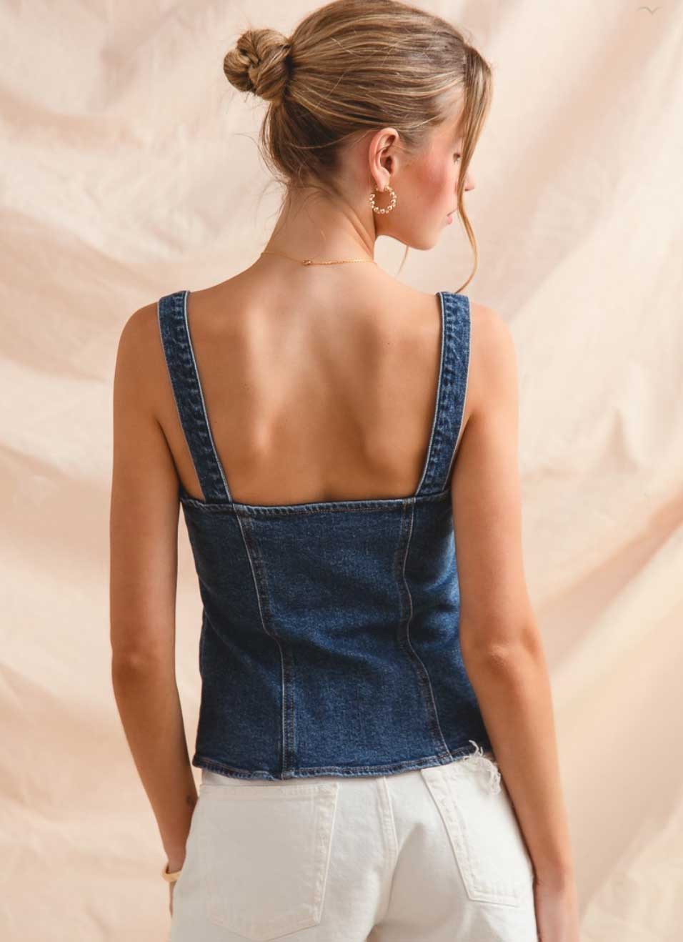 Fitted Denim Button Down Vest