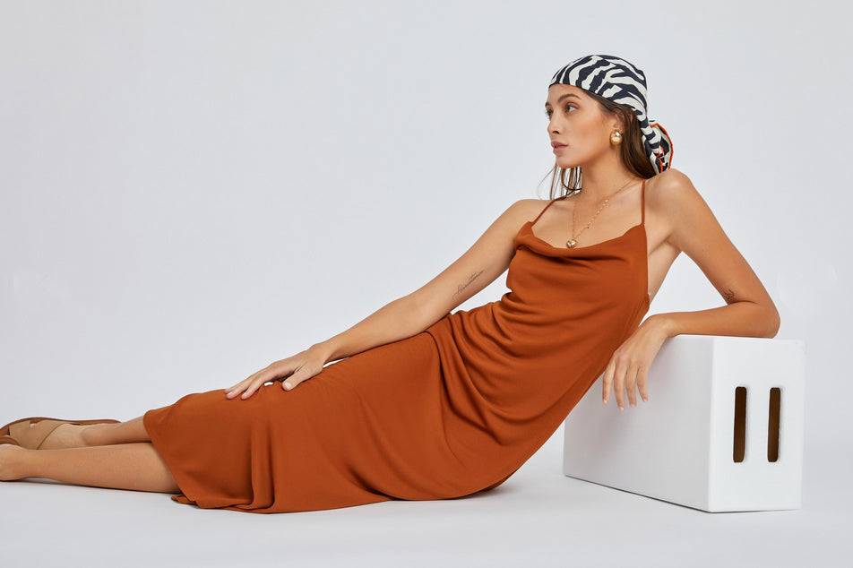 Caramel Cowl Neck Dress - Jade Creek Boutique