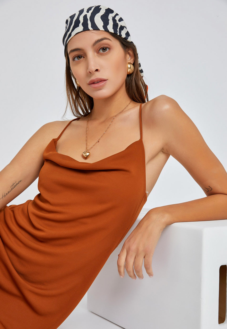Caramel Cowl Neck Dress - Jade Creek Boutique