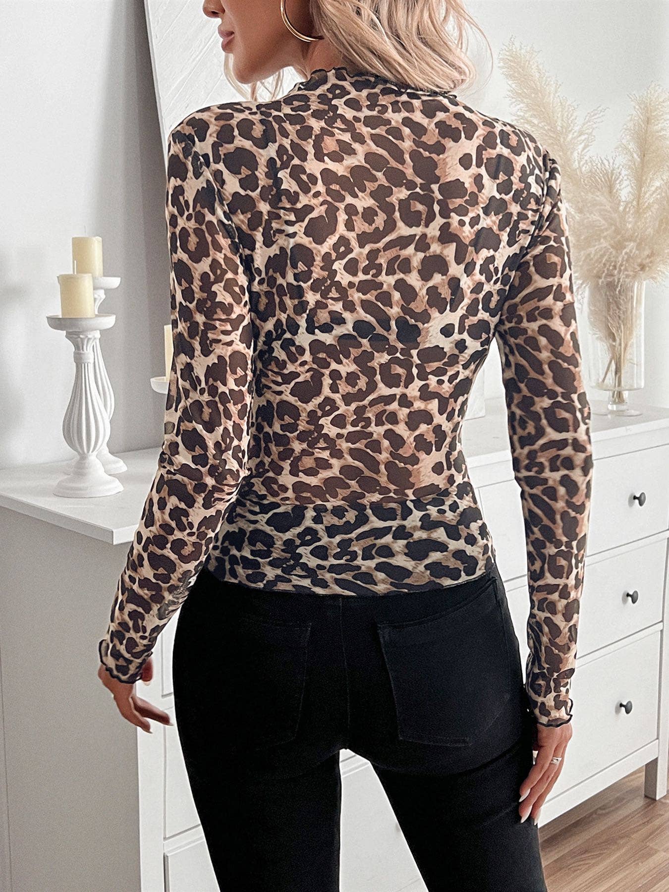 Leopard Print Mesh Top