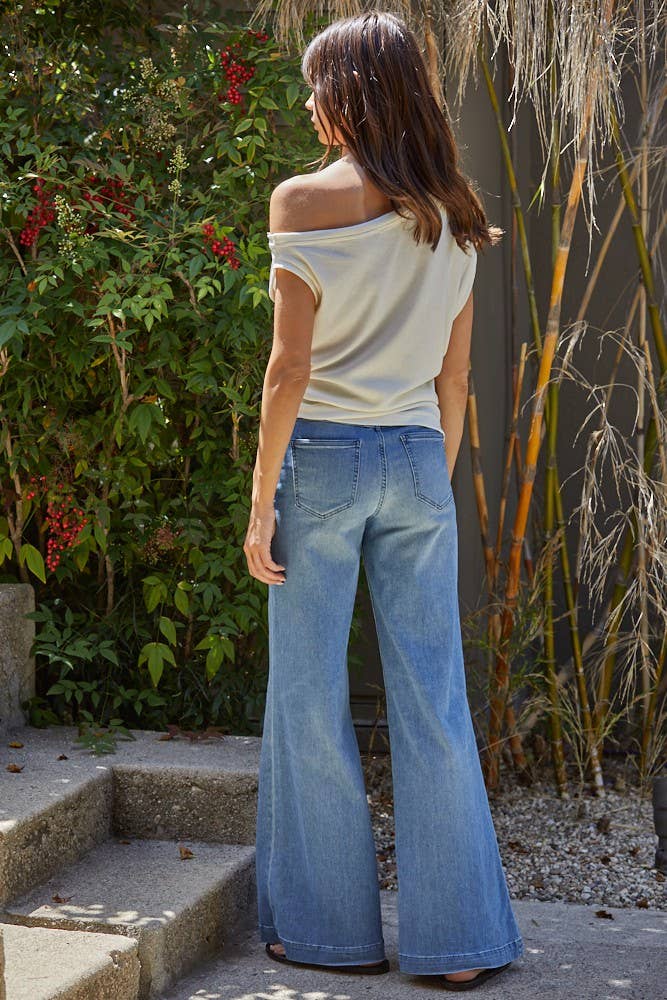 Good Times One Shoulder Round Neck Top, Two Colors