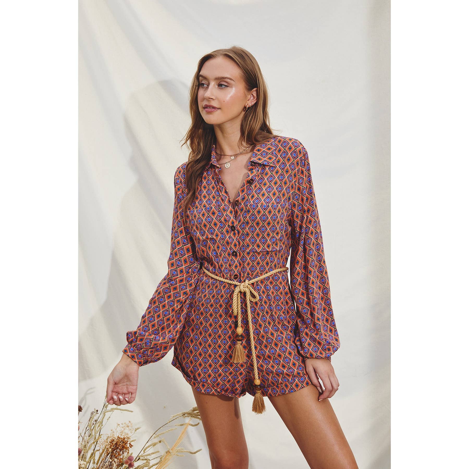 bohemian romper dress Red White Blue Boho Romper Medium