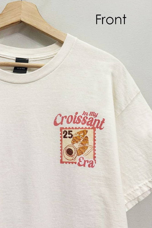 Croissant Cafe Front and Back Print Cream T-Shirt - Jade Creek Boutique