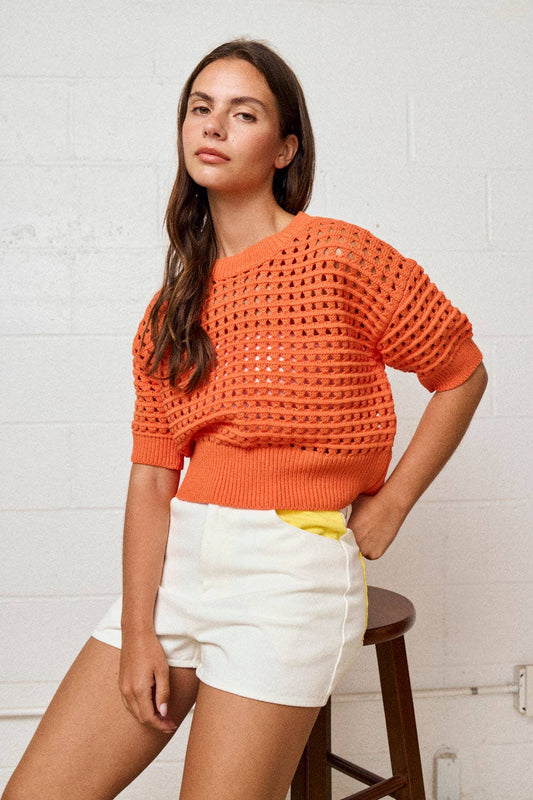 Orange Cropped Crochet Top