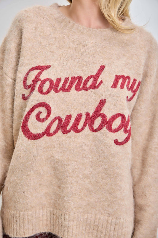 Tan FOUND MY COWBOY Knit Pullover