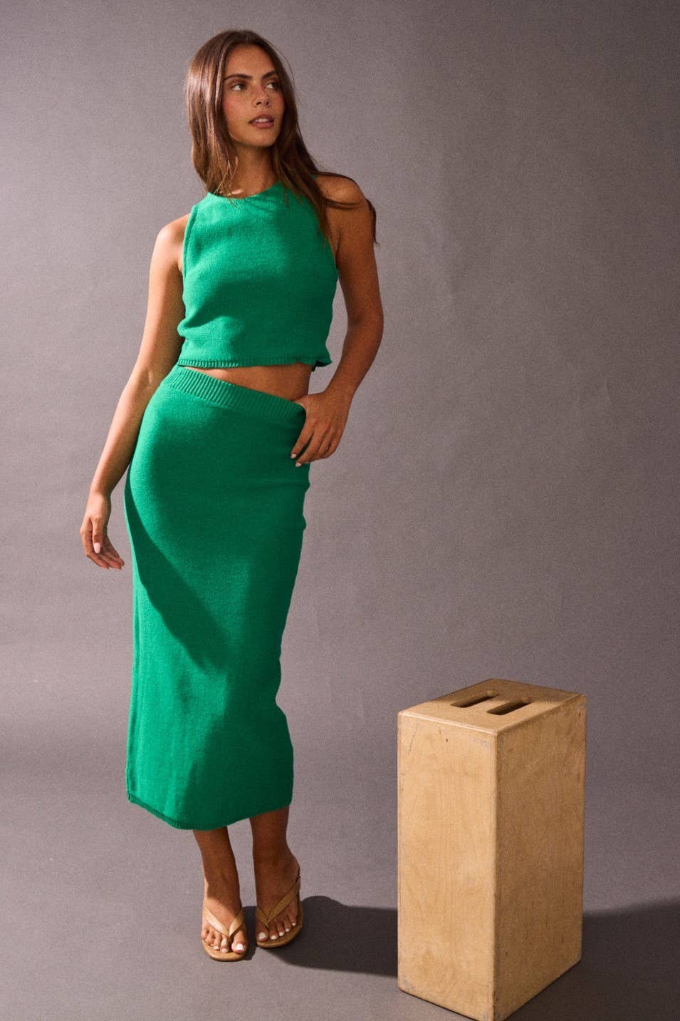 Kelly Green Sleeveless Knit Top And Maxi SET - Main Image