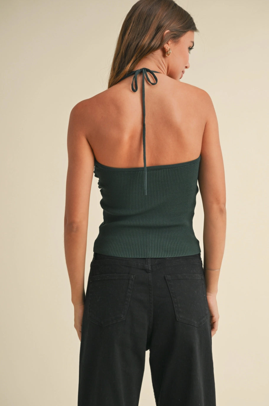 Hunter Green Twist Front Knit Top