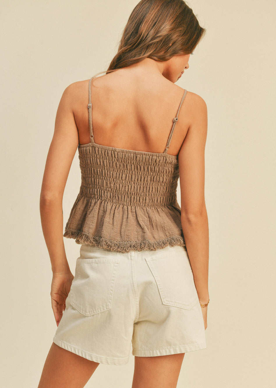 Latte Gauze Frayed Cami - Jade Creek Boutique