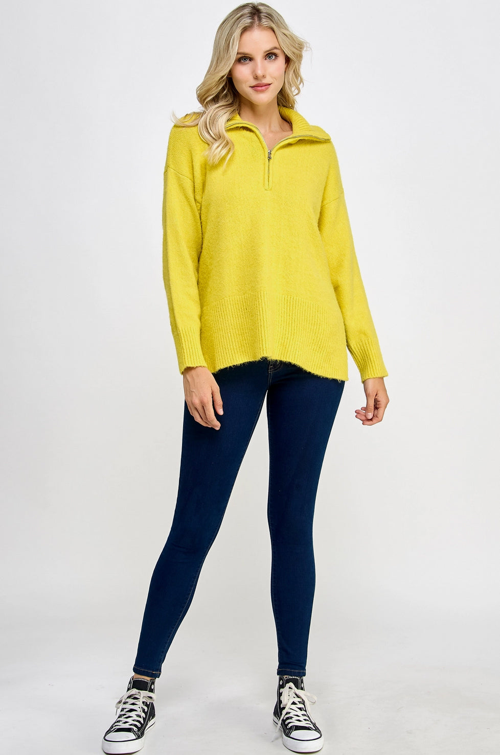 Chartreuse Half Zip Sweater - Jade Creek Boutique