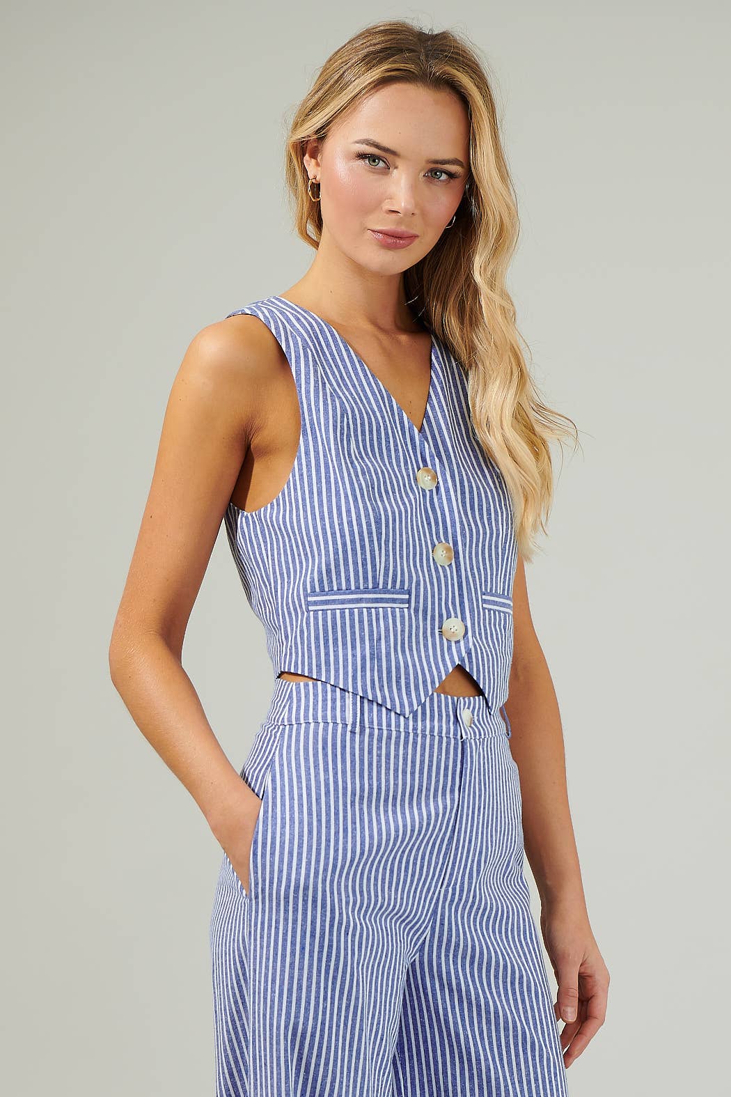 Sandy Striped Chelsea Button Up Vest - Jade Creek Boutique