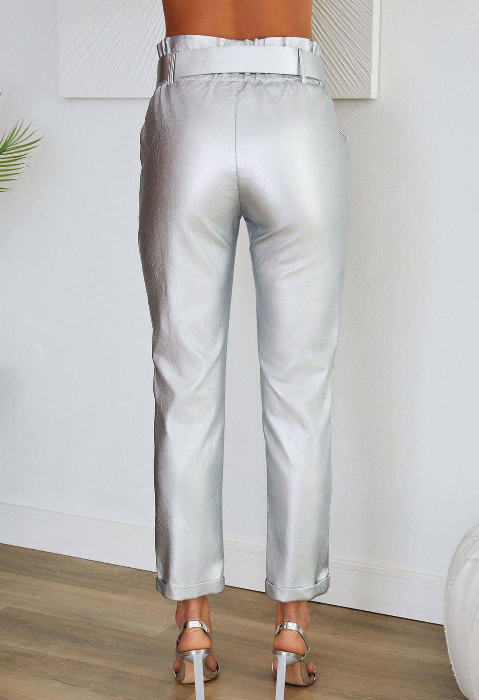 Silver Paperbag Waist Pants