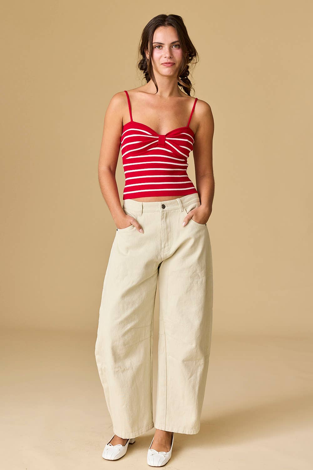 Red White Striped Knit Top