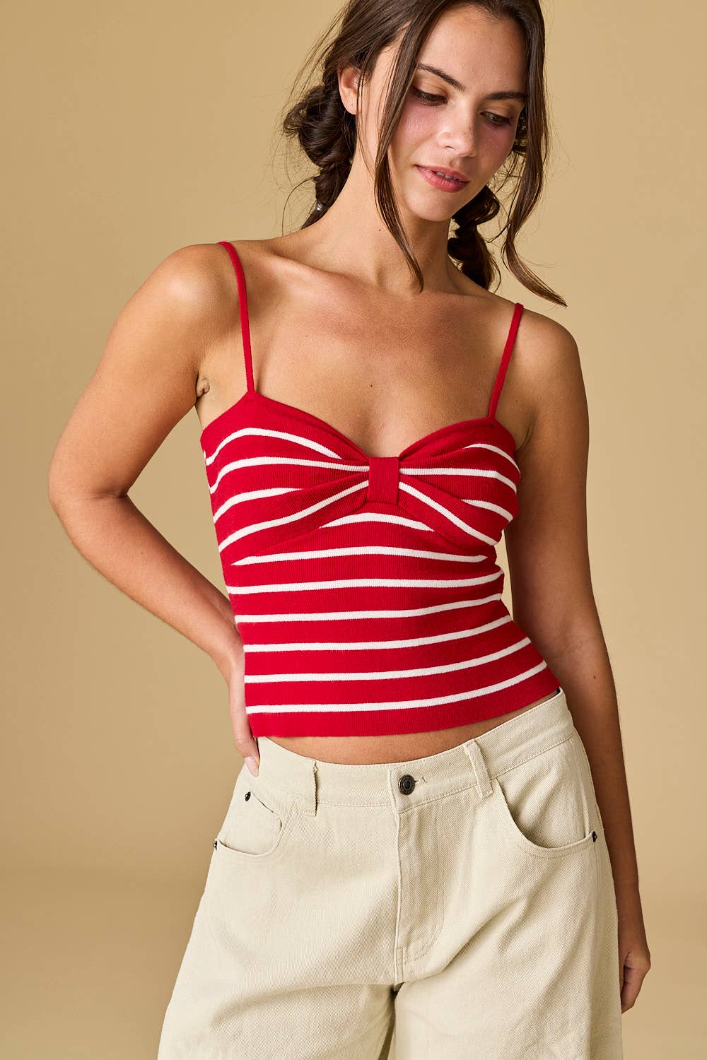 Red White Striped Knit Top