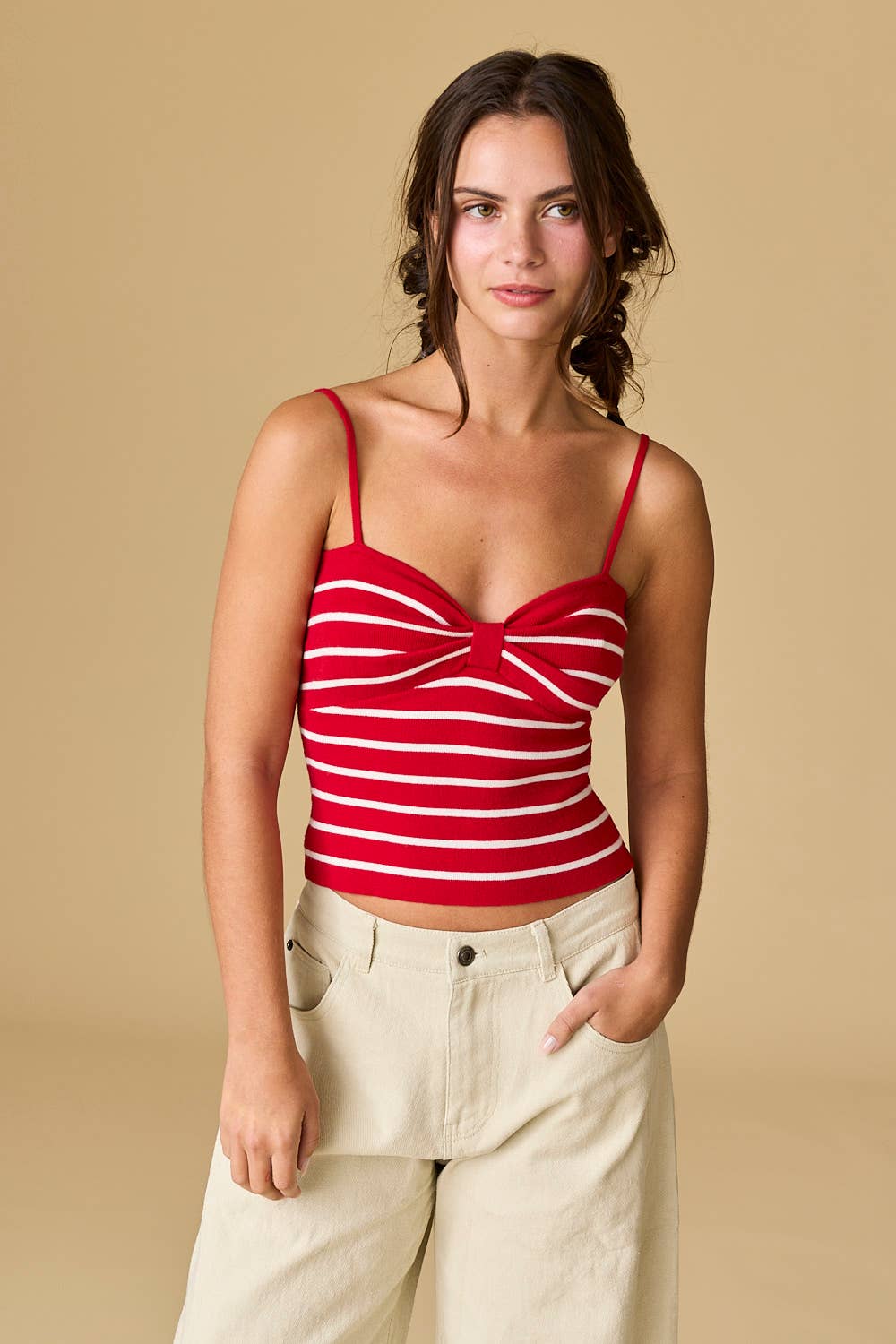 Red White Striped Knit Top