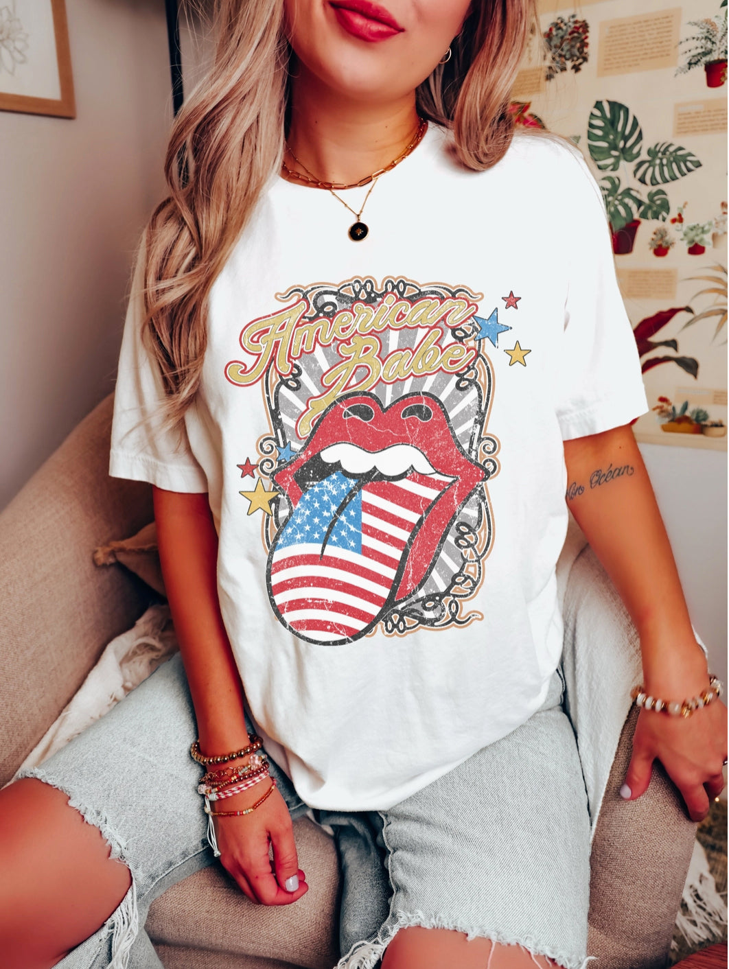 White AMERICAN BABE USA Tee