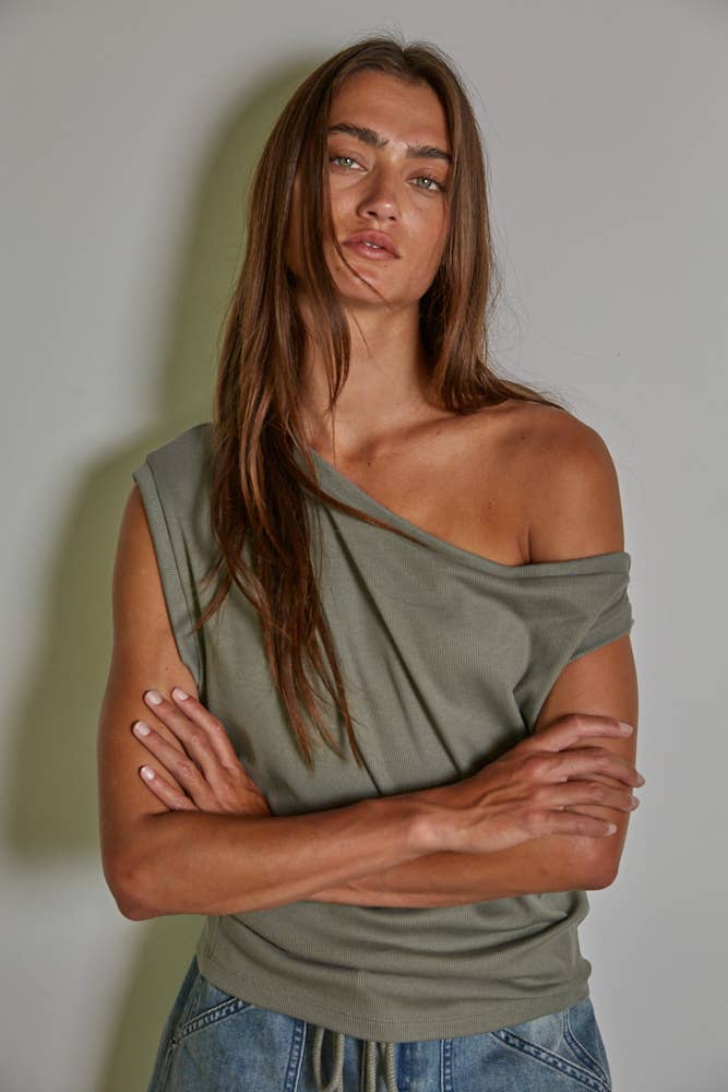 Good Times One Shoulder Round Neck Top, Two Colors