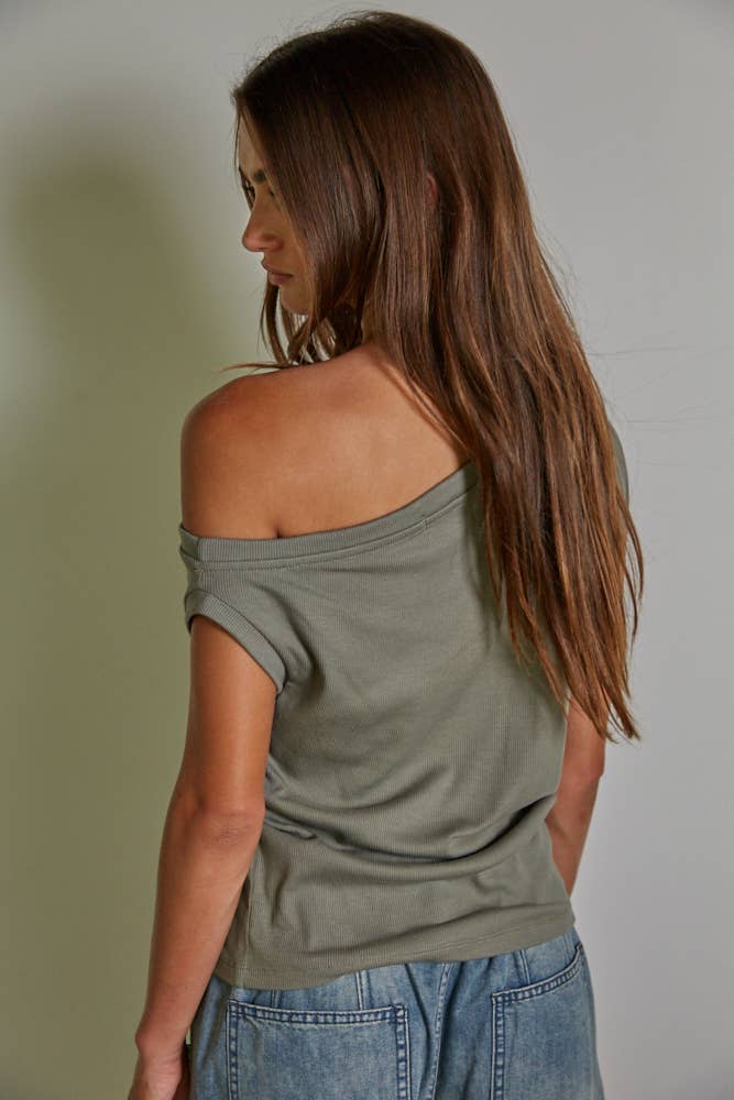 Good Times One Shoulder Round Neck Top, Two Colors