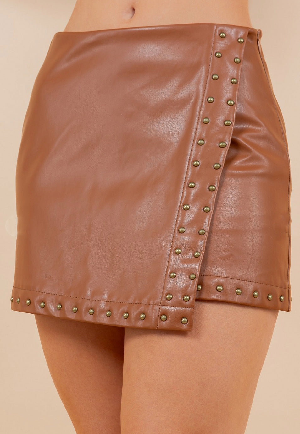 Caramel Faux Leather Skort