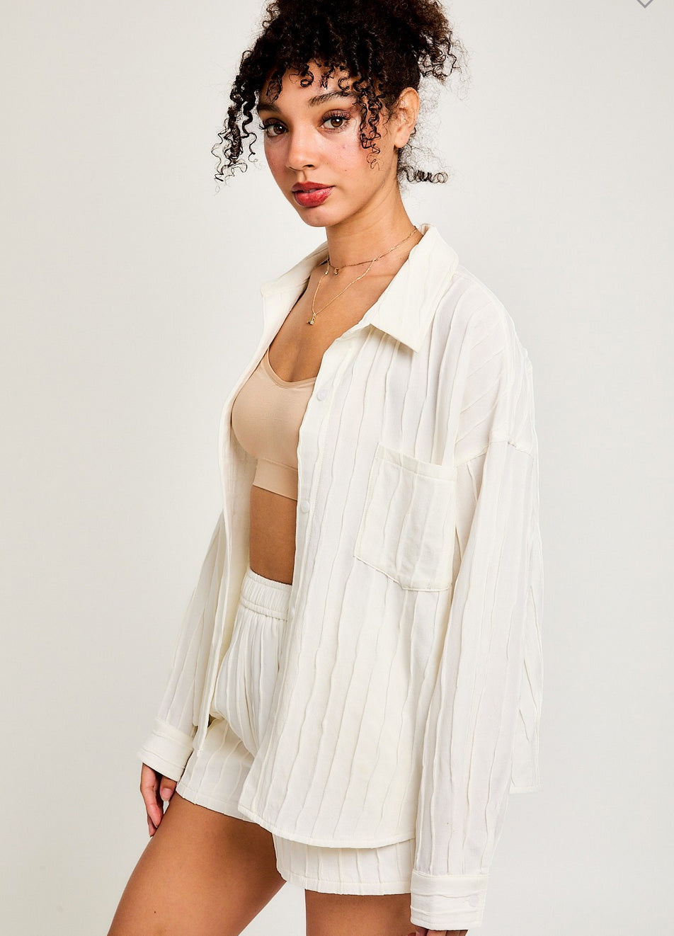 Textured Ivory Button Up
