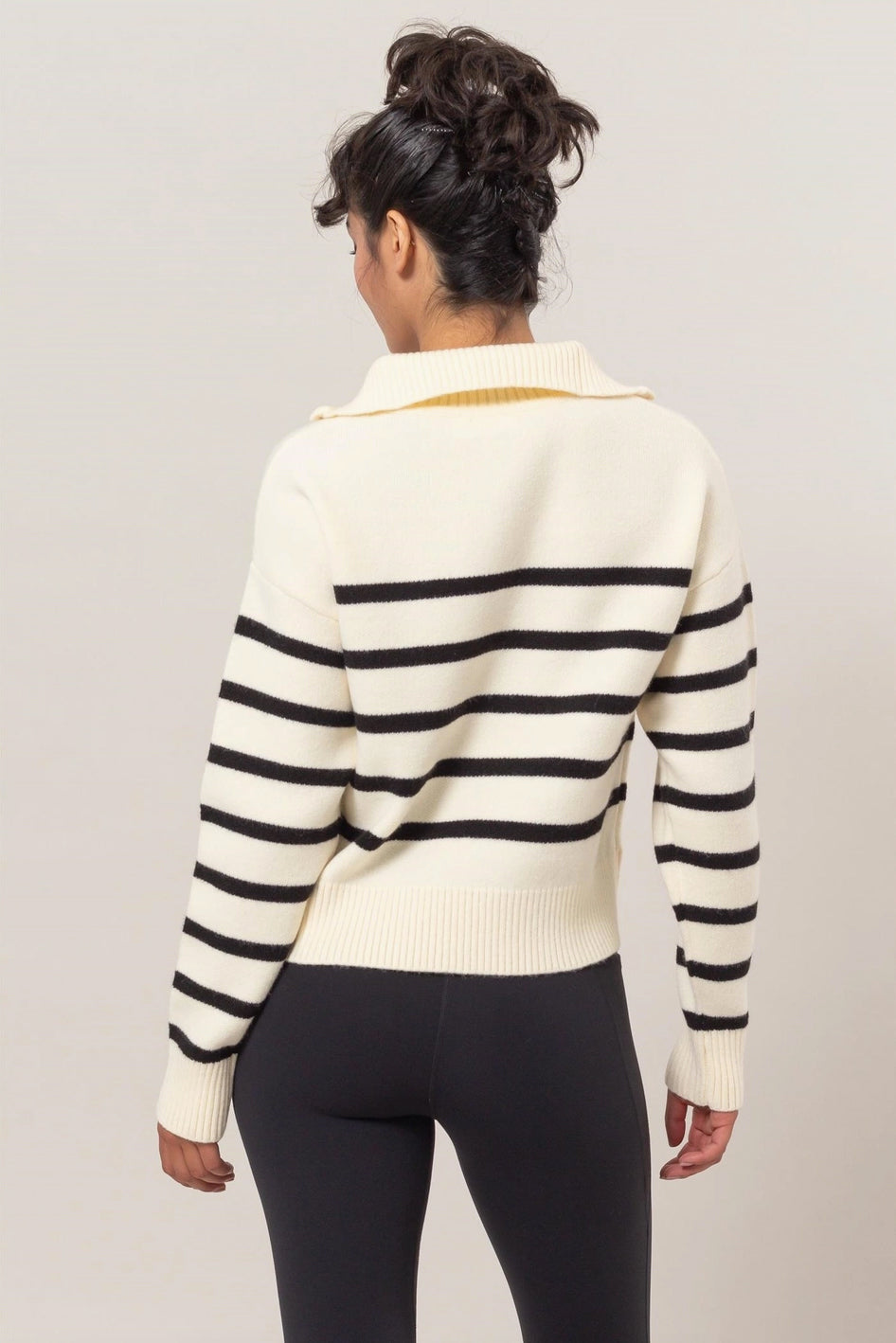 Ivory Black Strip Half Zip Sweater