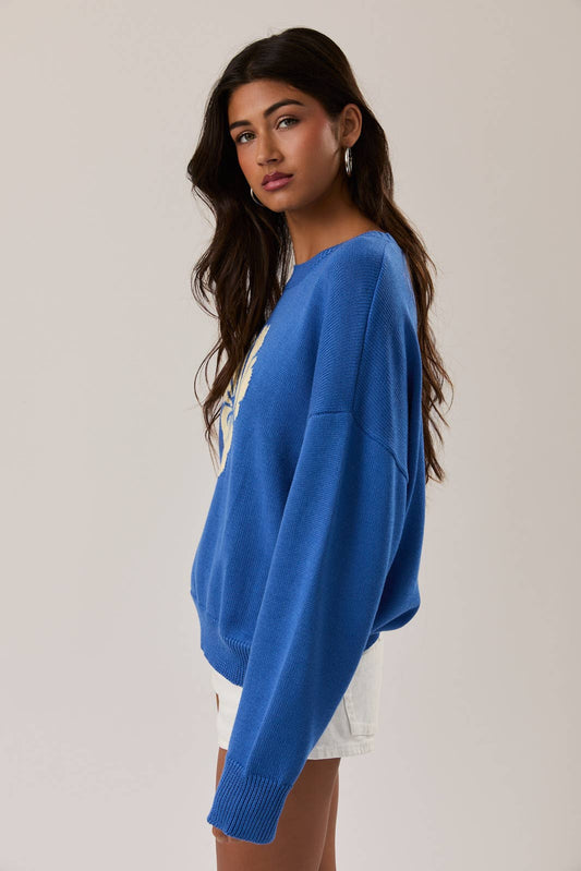 LONG SLEEVE CREW NECK HIBISCUS GRAPHIC SWEATER - Jade Creek Boutique