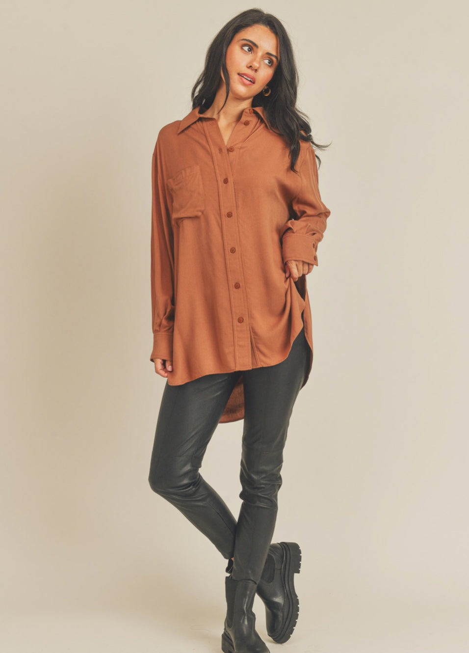 Caramel Tunic Button Up - Jade Creek Boutique