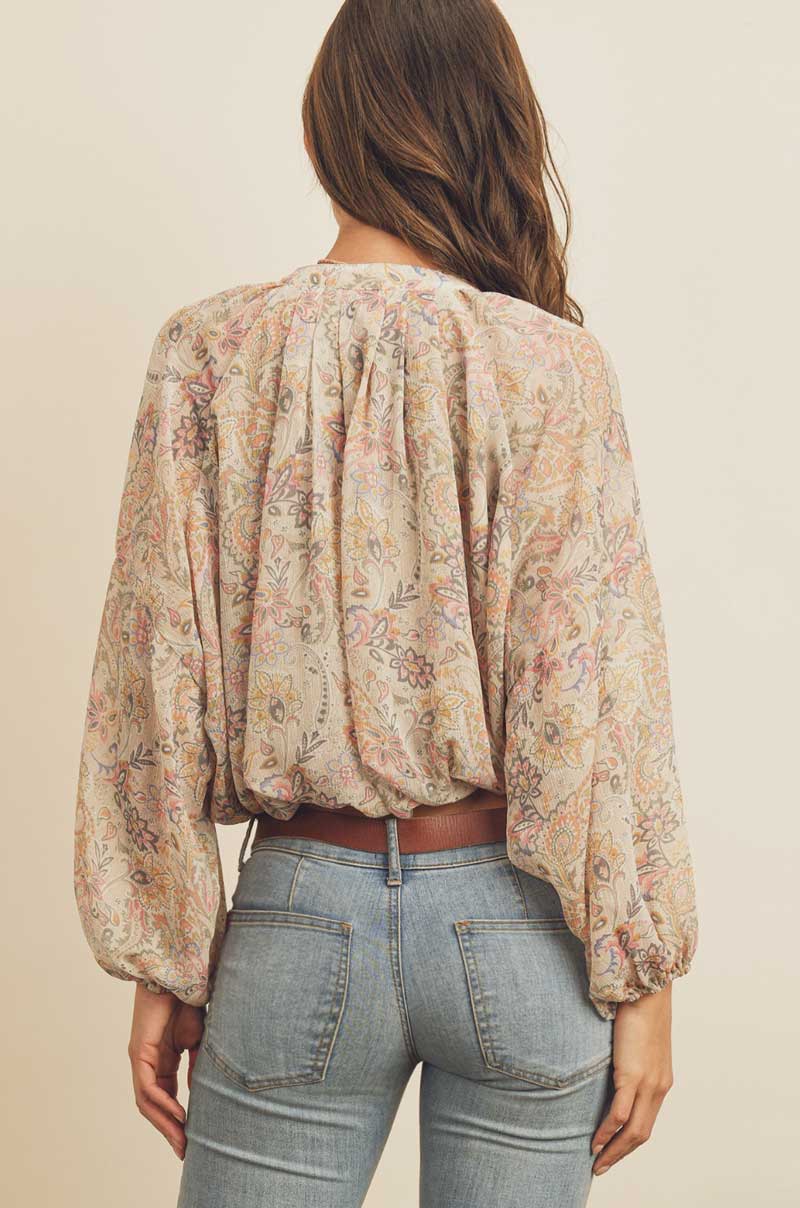 Paisley Button Down Shirred Top - Jade Creek Boutique