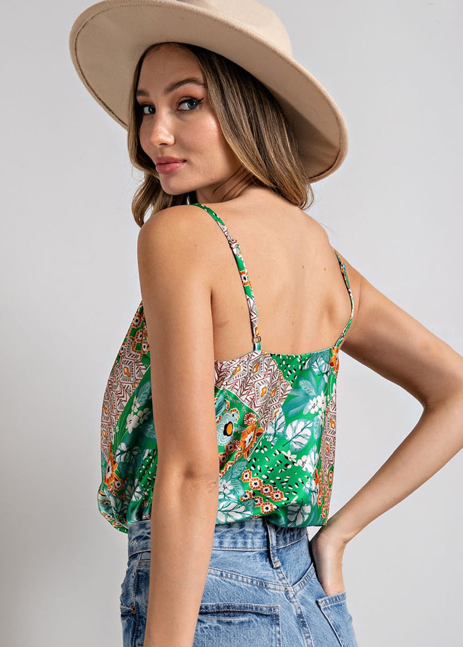 Green Exotic Floral Bodysuit - Jade Creek Boutique