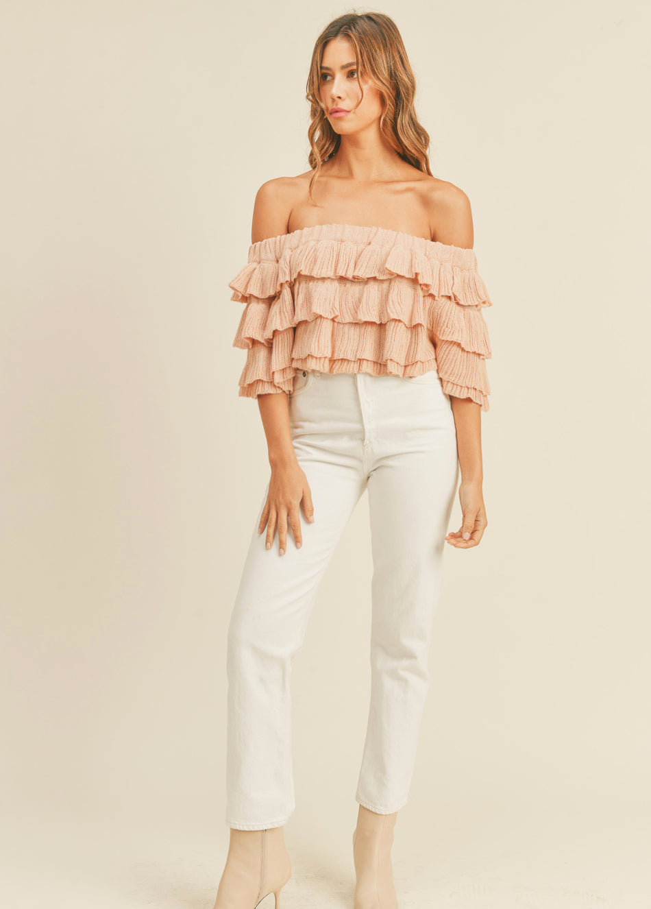 Salmon Knit Off Shoulder - Jade Creek Boutique