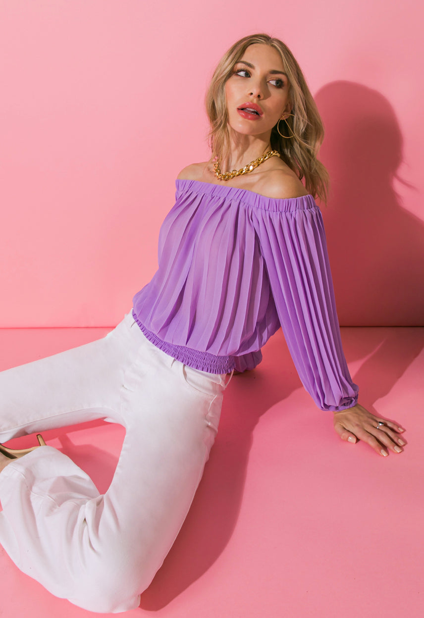 Lavender Pleated Off Shoulder Top - Jade Creek Boutique