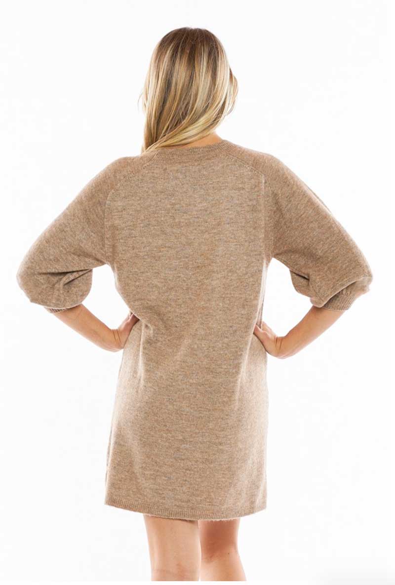 Camel Puff Sleeve Dress - Jade Creek Boutique