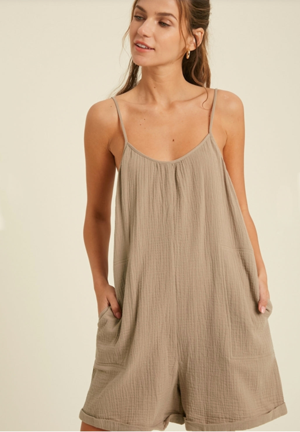 Taupe Gauze Romper - Jade Creek Boutique