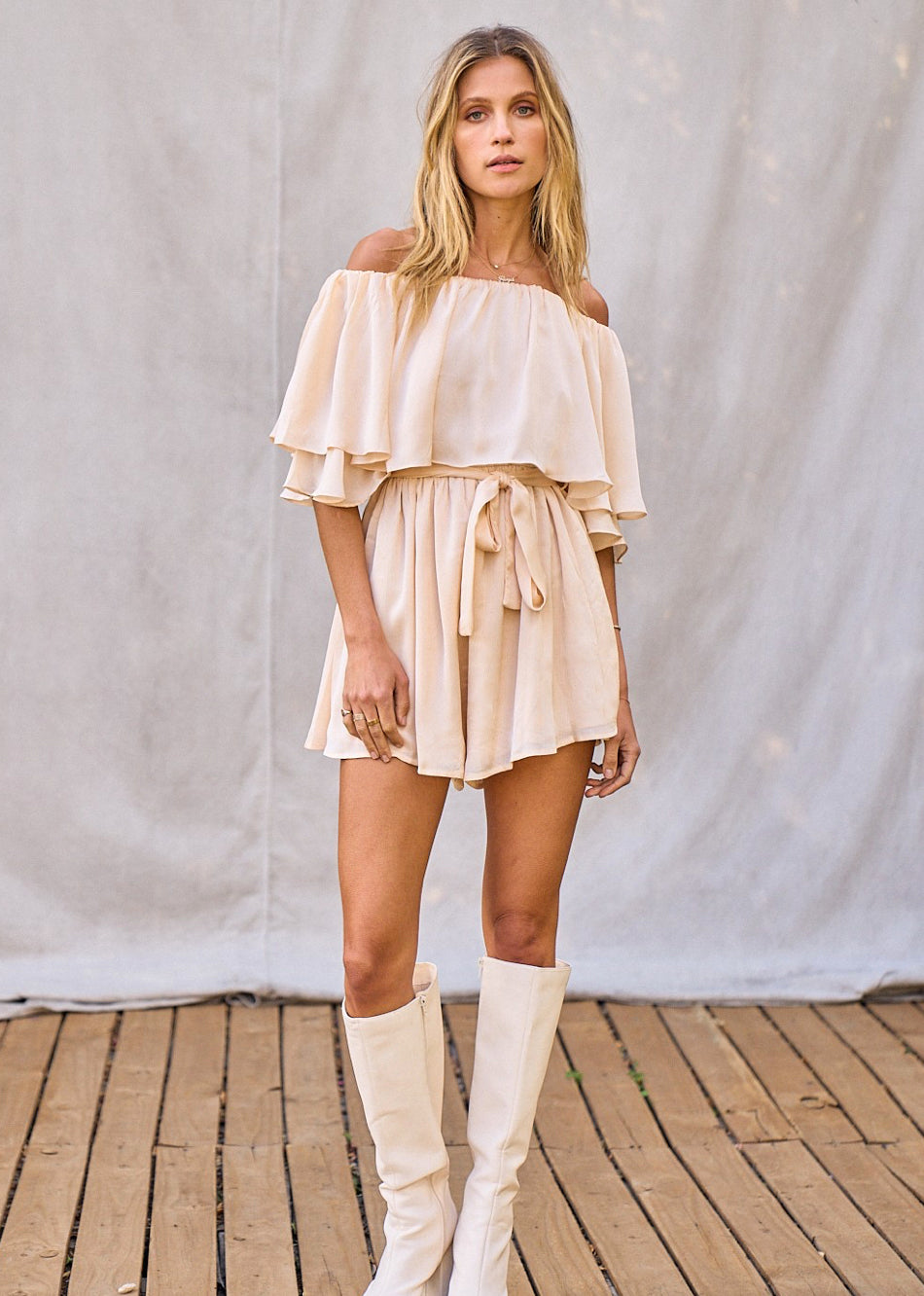 Ivory Off Shoulder Romper - Jade Creek Boutique
